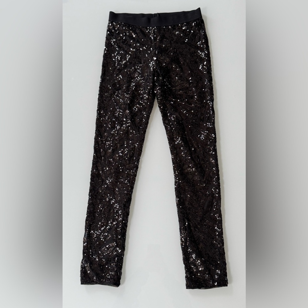 BCBGMAXAZRIA Sequin Pull-On Skinny Pants – Black (Size S)